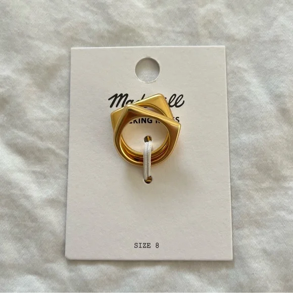 NWT Madewell Droplet Stacking Ring Set Gold Plated Brass Women’s Size 8 - Picture 6 of 8